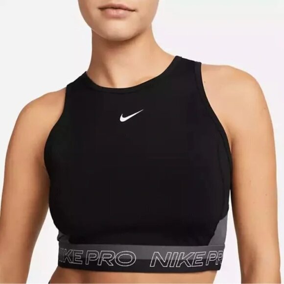 NWT Nike Pro Dri-Fit Femme Black Cropped Training Tank Top - Picture 3 of 15